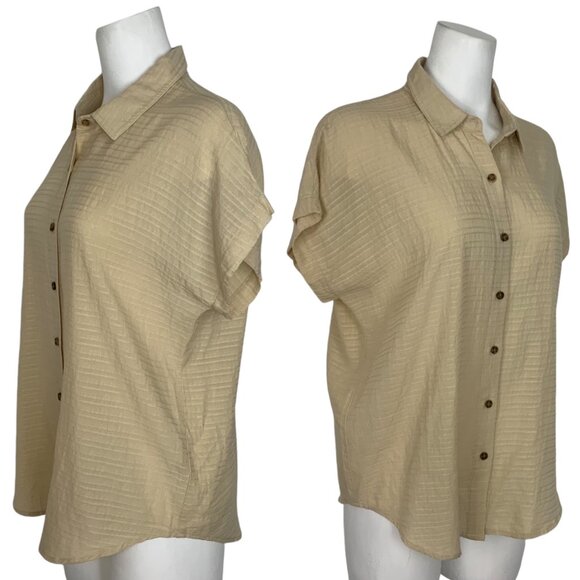 Marine Layer Dana Shirt M Parchment Cream Cap Sleeve Button Front Boxy - Picture 3 of 12